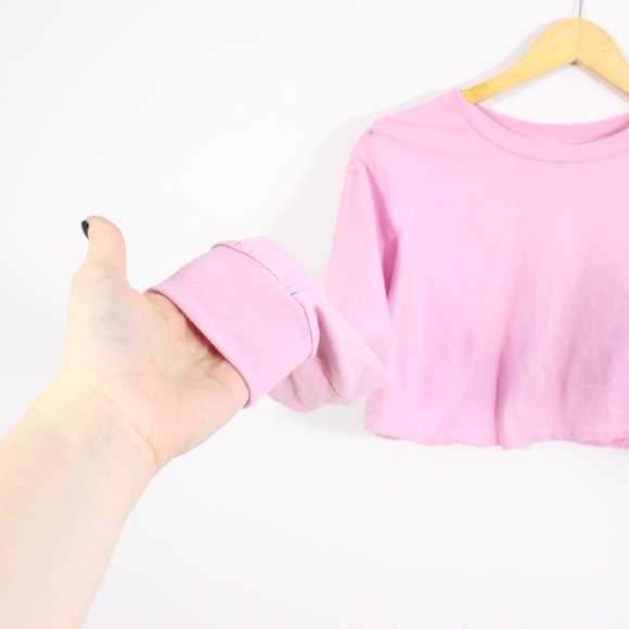 *Forever 21 Bubble Gum Pink Long Sleeve Crop Top - Picture 6 of 8